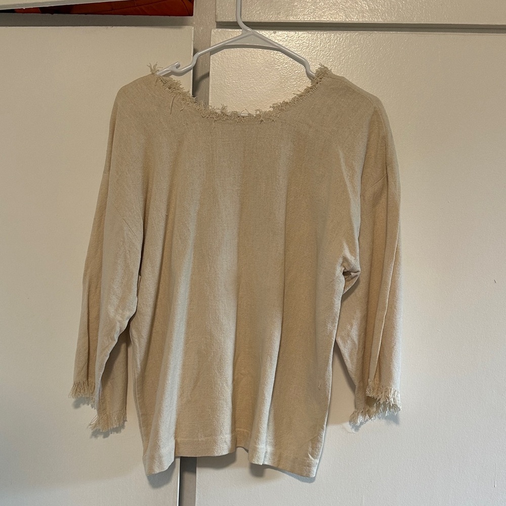 Isabel marant Fringed Neck & Cuff Lightweight Beige Blouse